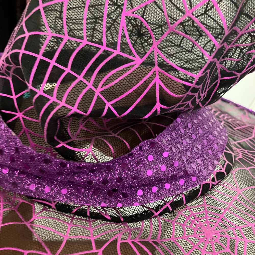 Halloween Black Purple Metallic Witches Hat - Picture 3 of 5